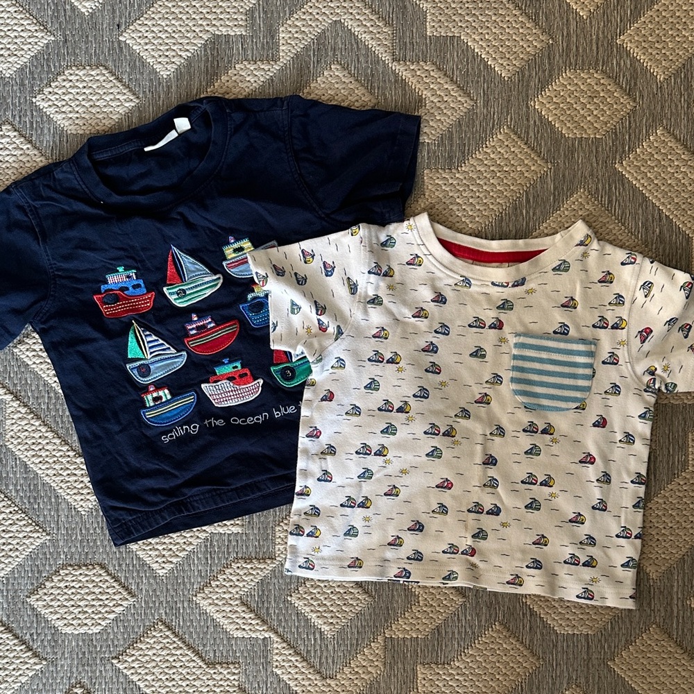 JoJo Maman Bebe Navy and White Boat Print Tees